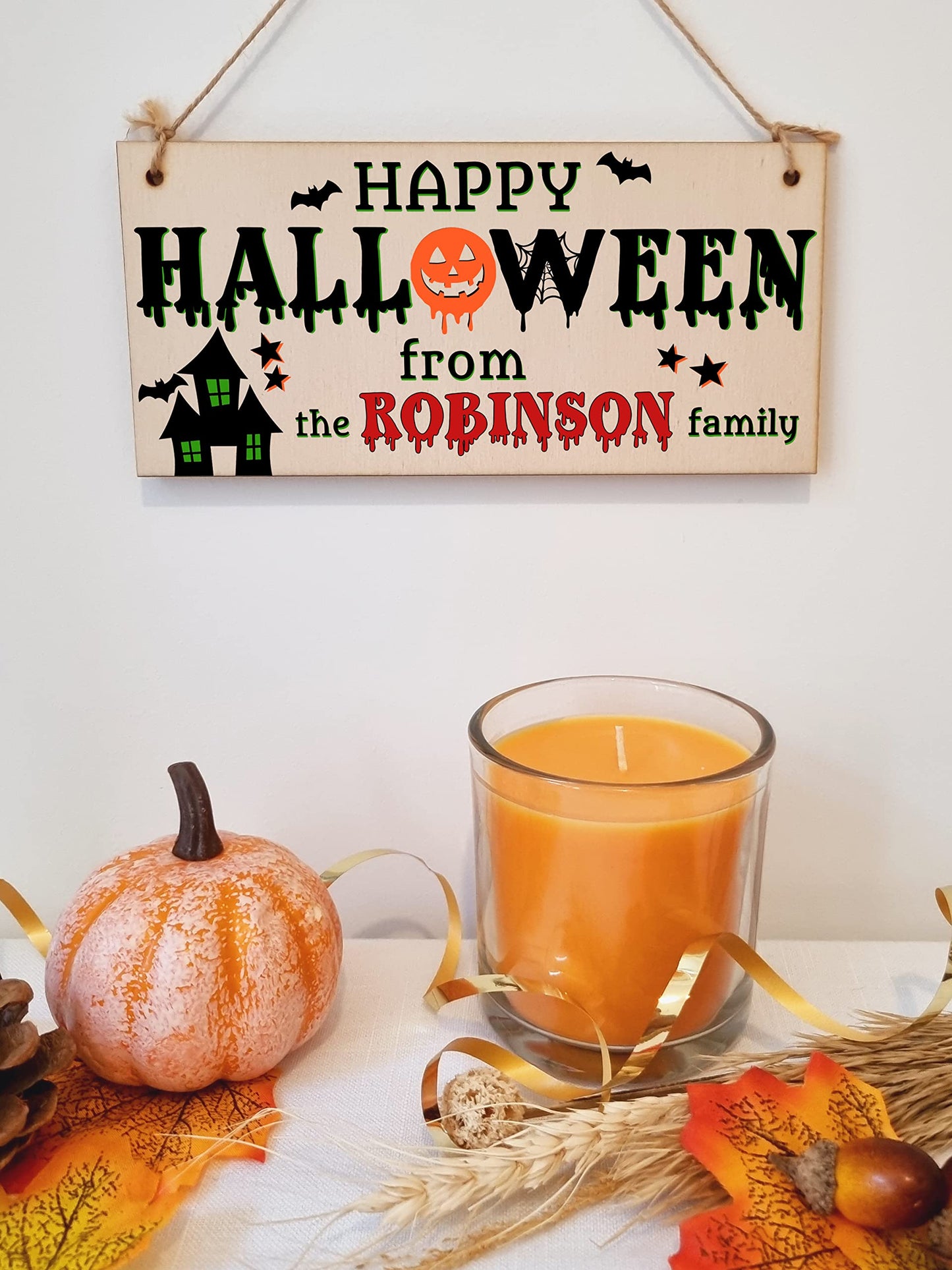 The Family Personalised Happy Halloween Sign Haunted House Handmade Wooden Hanging Wall Plaque Gift Hallway Home Décor