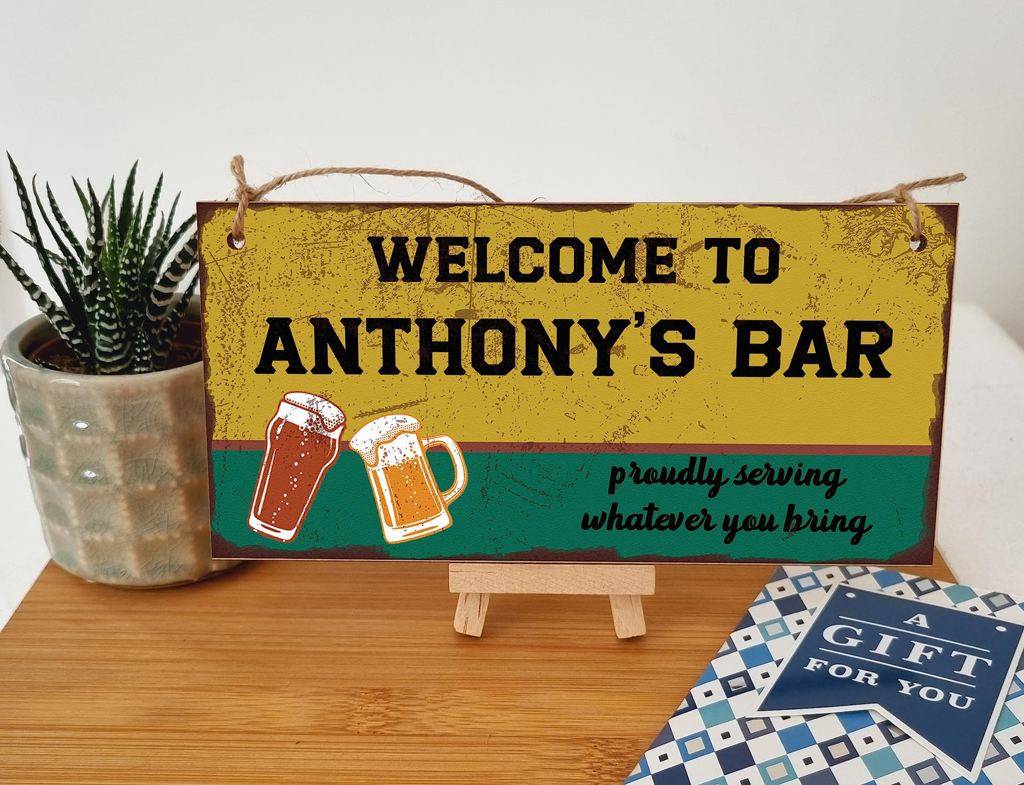 Personalised Welcome to Our Home Bar Funny Handmade Wooden Plaque Home Décor Retro Effect Hanging Sign Gift