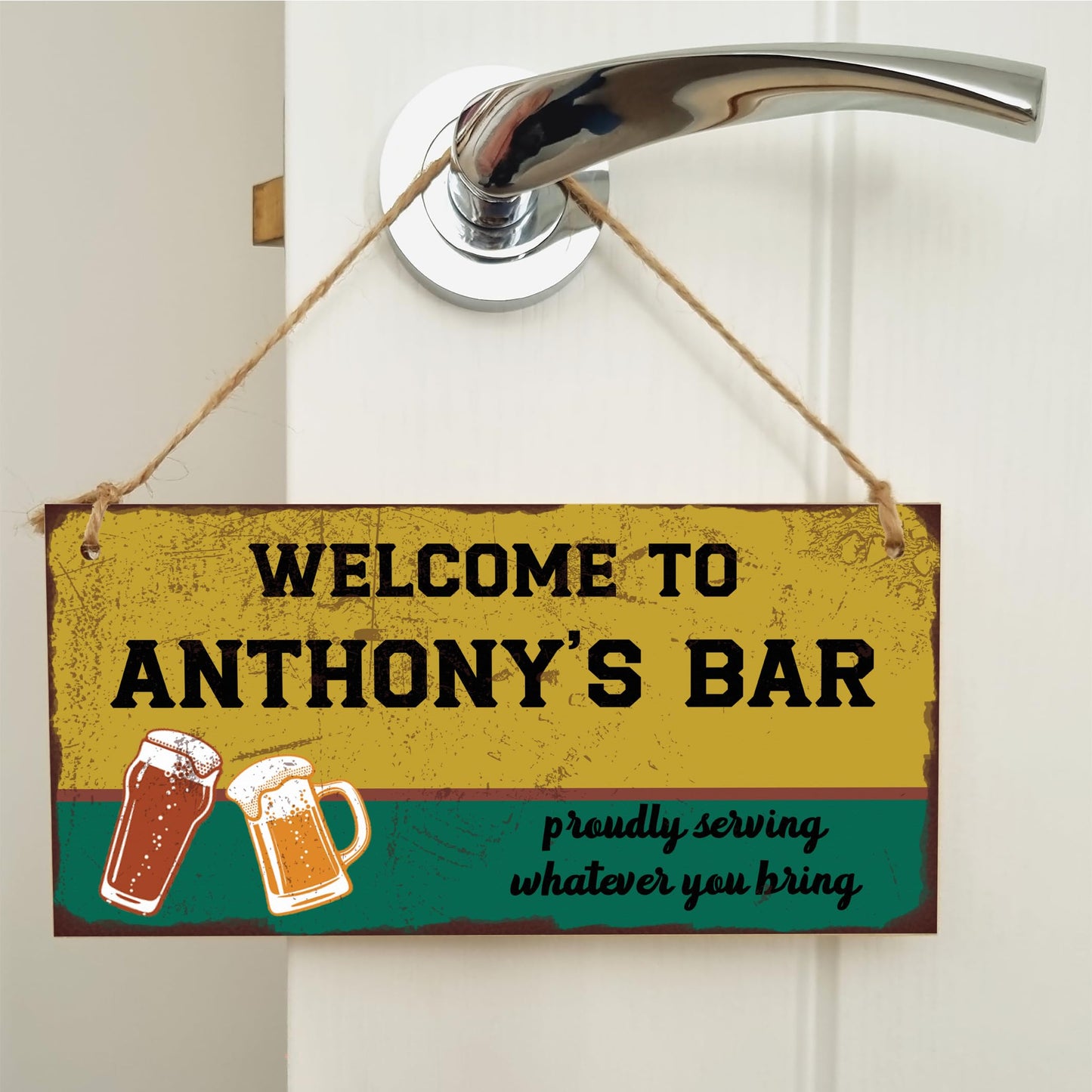 Personalised Welcome to Our Home Bar Funny Handmade Wooden Plaque Home Décor Retro Effect Hanging Sign Gift