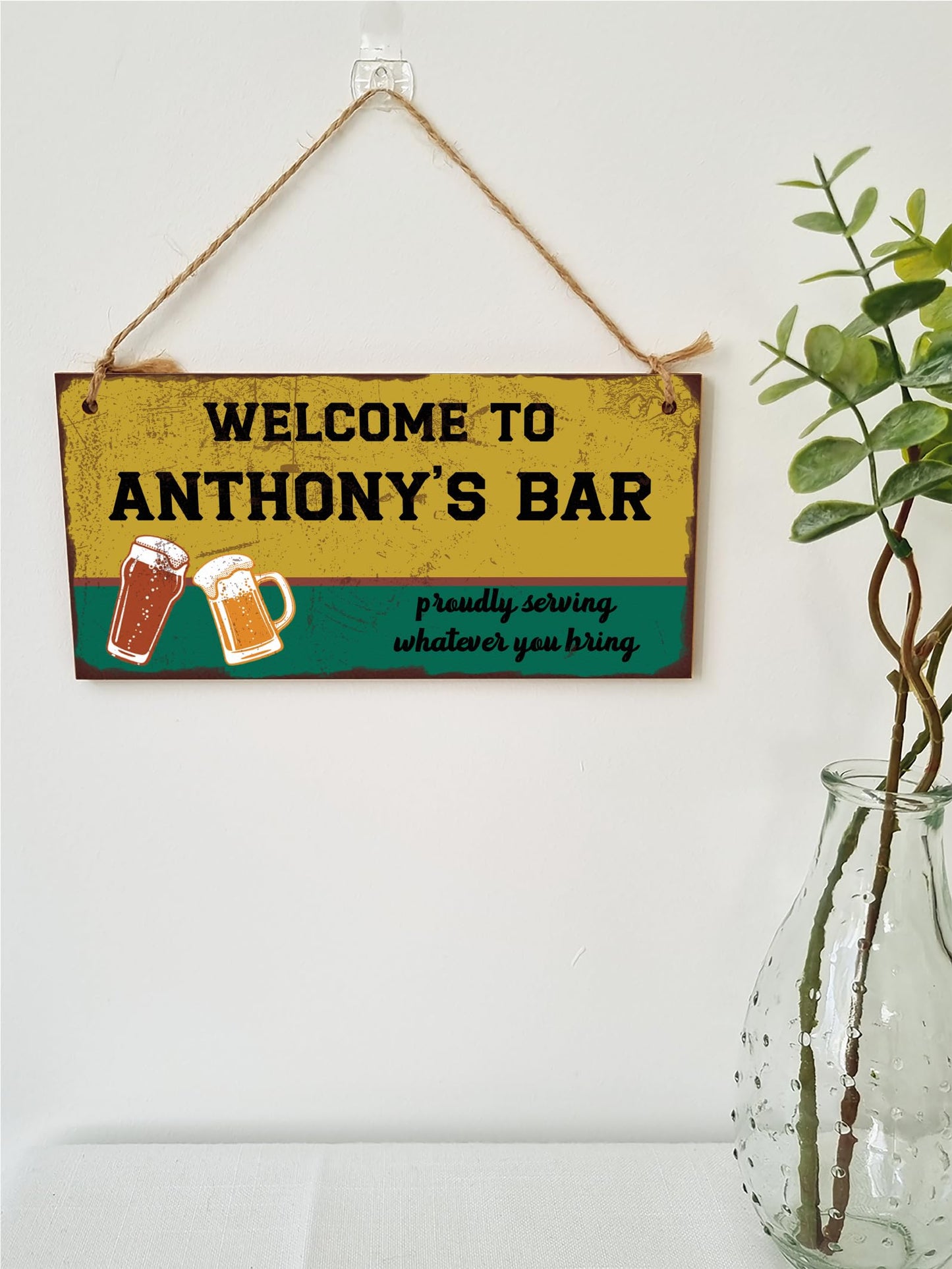 Personalised Welcome to Our Home Bar Funny Handmade Wooden Plaque Home Décor Retro Effect Hanging Sign Gift