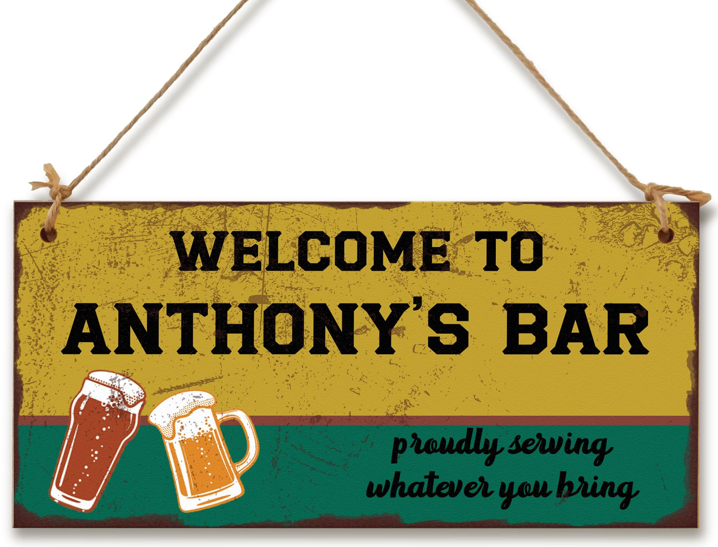 Personalised Welcome to Our Home Bar Funny Handmade Wooden Plaque Home Décor Retro Effect Hanging Sign Gift