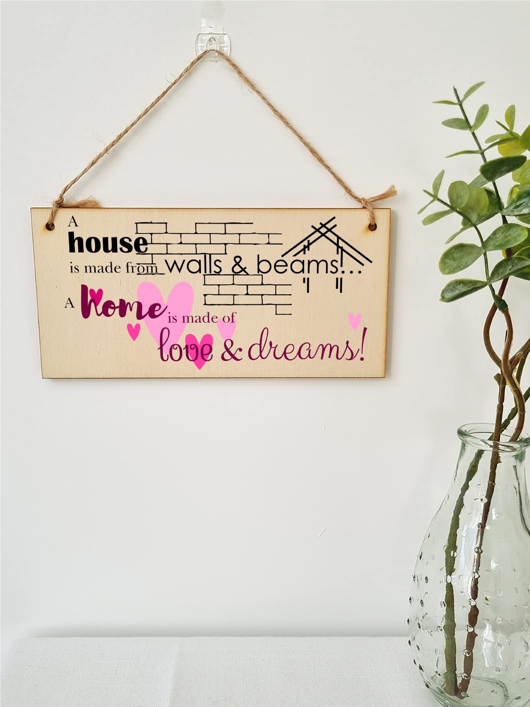 The Plum Penguin Handmade Wooden Hanging Wall Plaque House is Made from Walls and Beams Home Love Dreams Sentimental Family