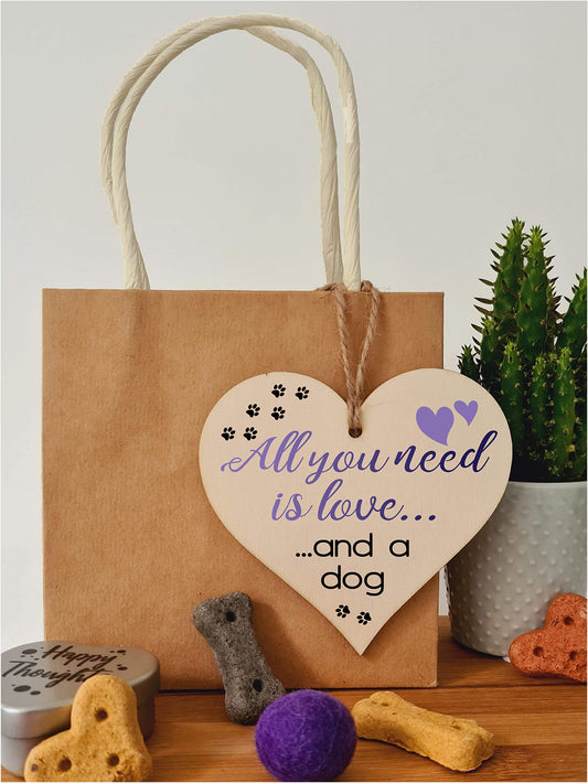 Handmade Wooden Hanging Heart Plaque Gift for Dog Lovers Novelty Funny Keepsake