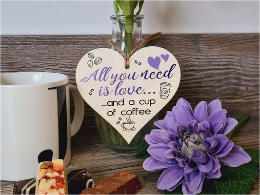 Handmade Wooden Hanging Heart Plaque Gift for Coffee Lovers Novelty Funny Keepsake