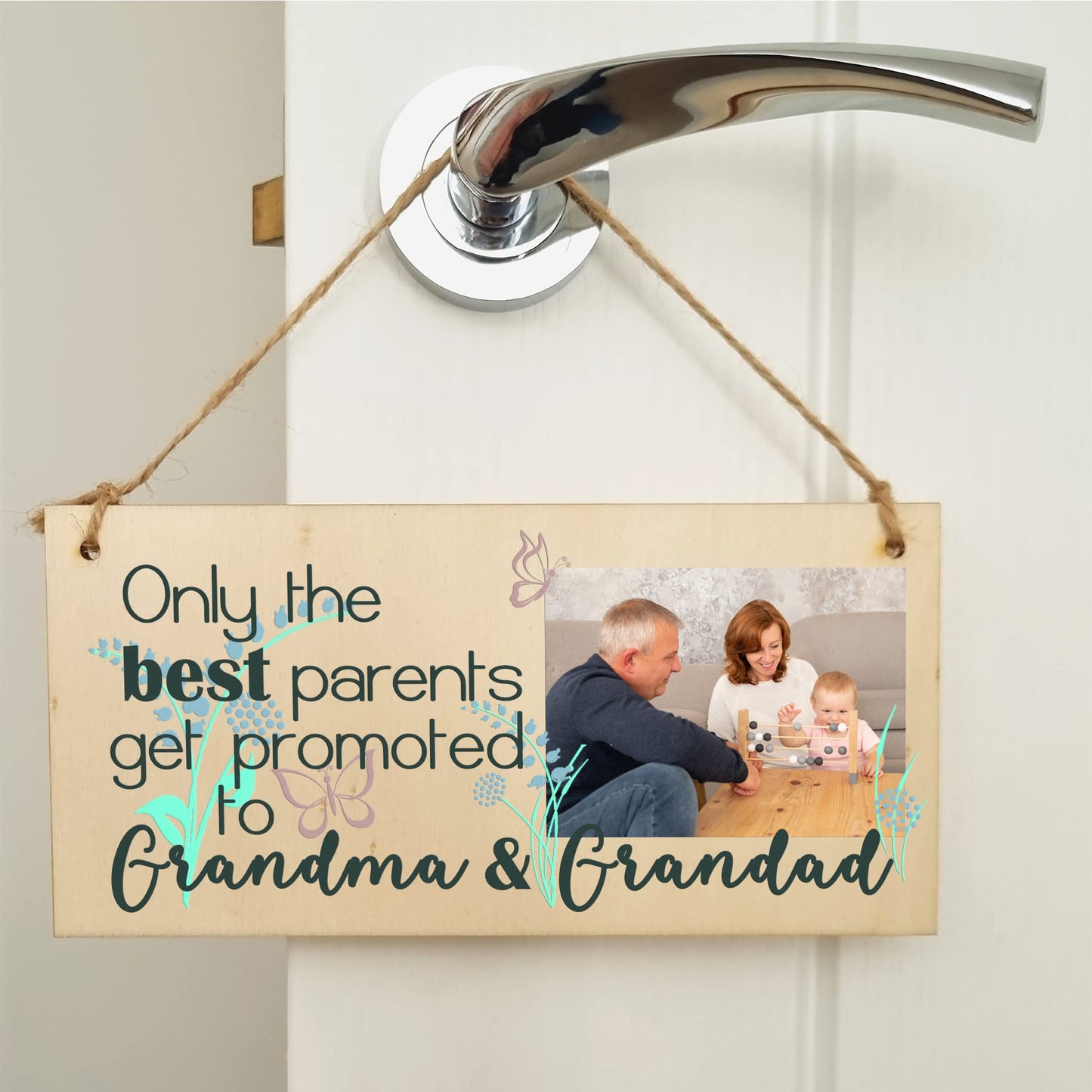 Personalised Wooden Plaque with Photo Best Parents Promoted to Grandma Grandad Gift for Grandparents Hanging Door Sign