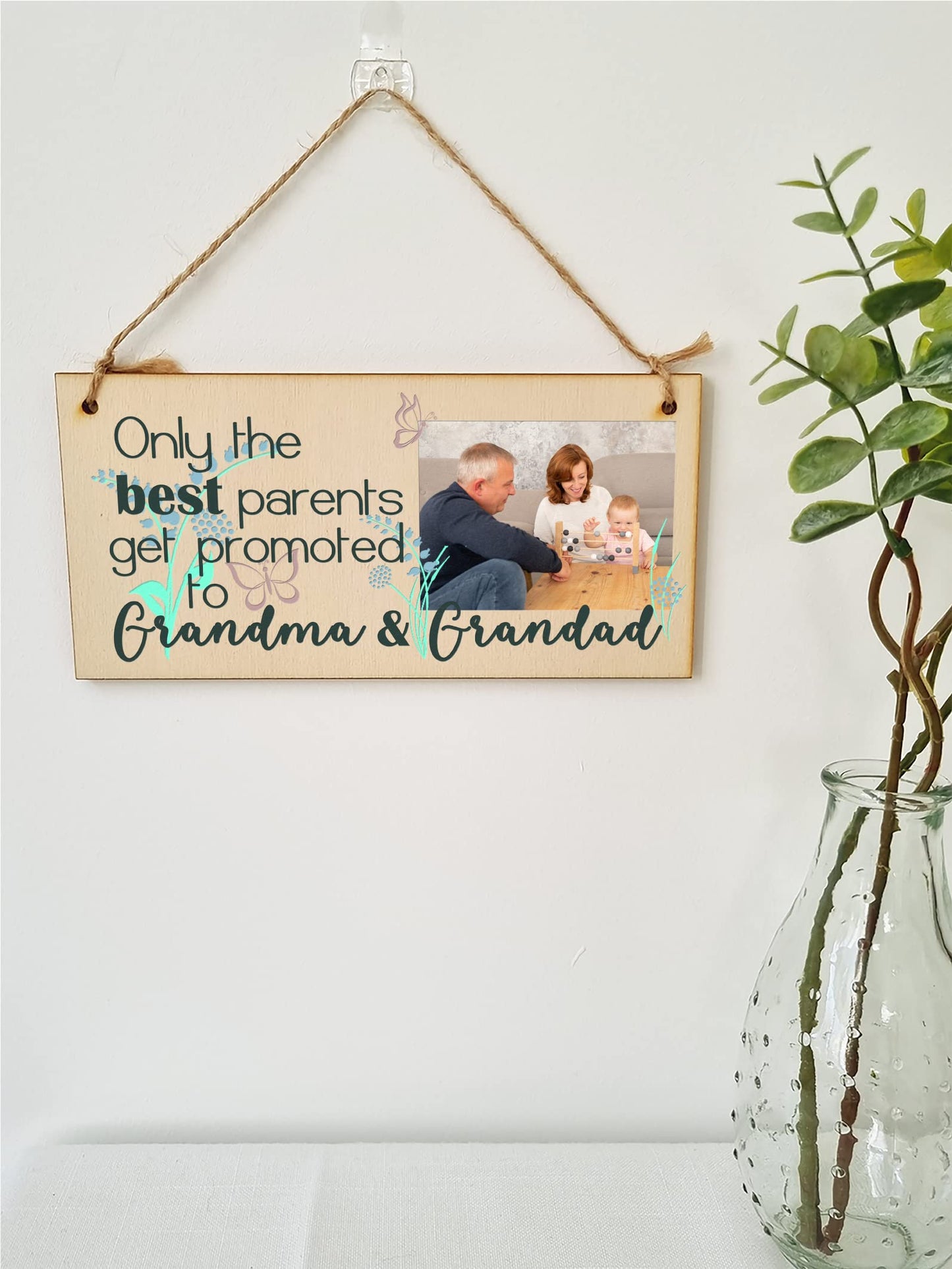 Personalised Wooden Plaque with Photo Best Parents Promoted to Grandma Grandad Gift for Grandparents Hanging Door Sign