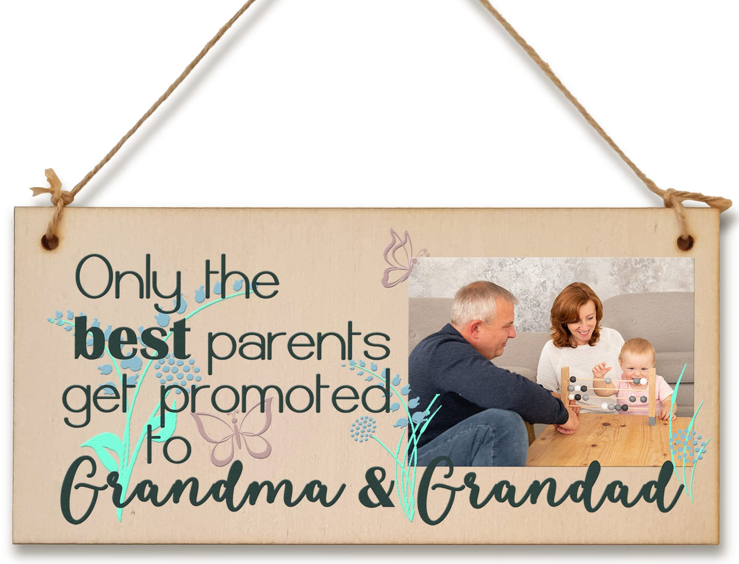 Personalised Wooden Plaque with Photo Best Parents Promoted to Grandma Grandad Gift for Grandparents Hanging Door Sign