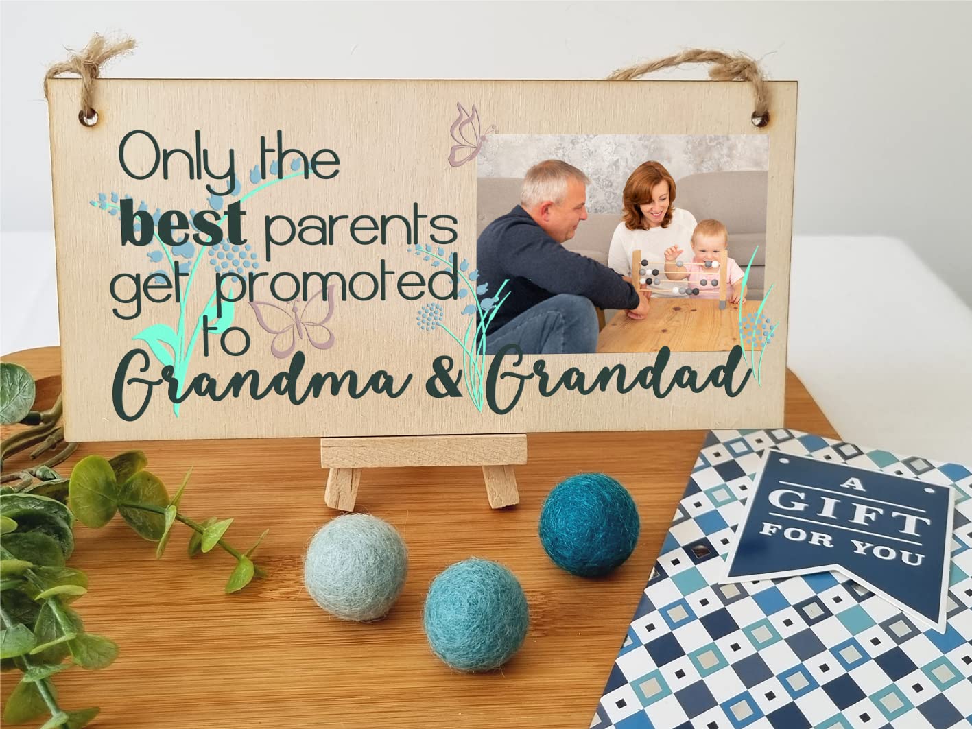 Personalised Wooden Plaque with Photo Best Parents Promoted to Grandma Grandad Gift for Grandparents Hanging Door Sign