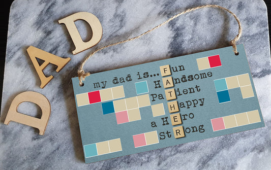 The Plum Penguin Handmade Wooden Hanging Wall Plaque My Dad Is Fun Handsome a Hero Sentimental Novelty Sign