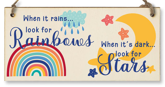 The Plum Penguin Handmade Wooden Hanging Wall Plaque When it rains look for rainbows dark look for stars Decorative Sign Friendship