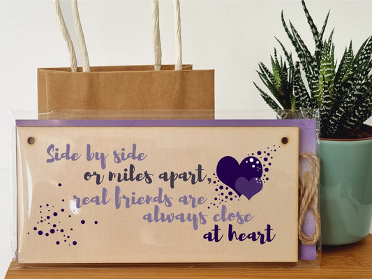 The Plum Penguin Handmade Wooden Hanging Wall Plaque Side by Side Miles Apart Friends Close at Heart Sentimental Friendship Gift