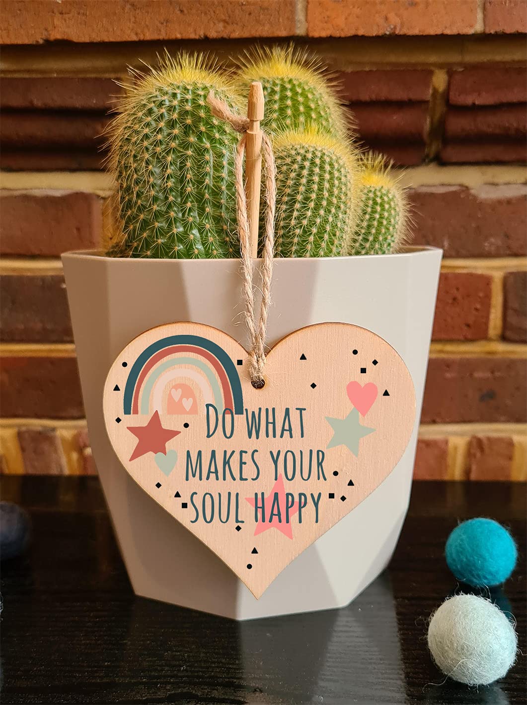 The Plum Penguin Handmade Wooden Hanging Heart Plaque Gift Make Your Soul Happy Inspirational Wall hanger Motivational Friendship Card Alternative