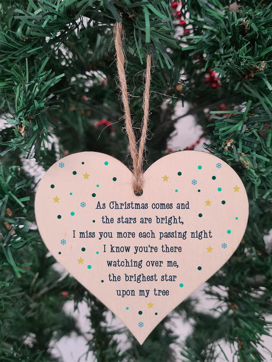 The Plum Penguin Handmade Wooden Hanging Heart Plaque Gift Christmas Comes Miss You Brightest Star Bereavement In Memory Keepsake Wall Hanger