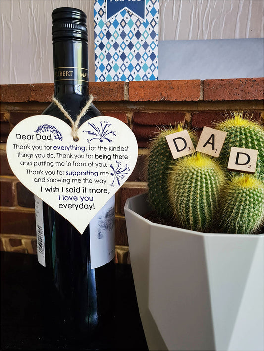 Handmade Wooden Hanging Heart Plaque Gift for Dad Loving Thoughtful Present for Your Father