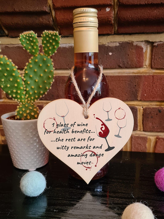 The Plum Penguin Handmade Wooden Hanging Heart Plaque Gift Wine Glass Dance Moves Funny Novelty Card Alternative Wall Hanger Bottle Decoration