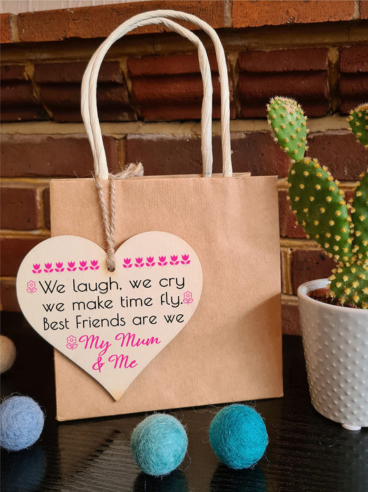 Handmade Wooden Hanging Heart Plaque Gift for Mum and Daughters Best Friends Loving Thoughtful Present
