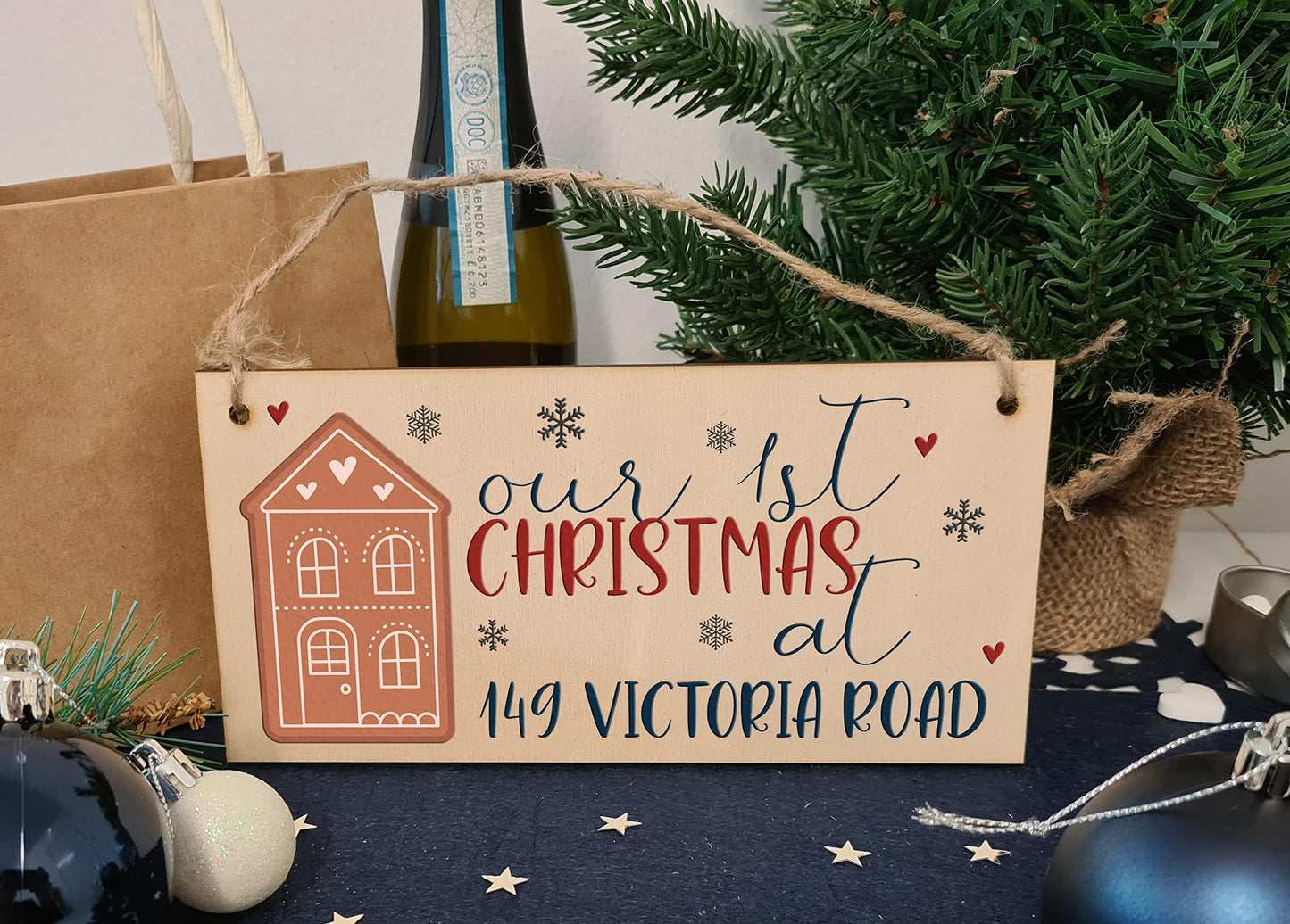 Our 1st Christmas at Personalised Family New Home Decorative Xmas Sign Handmade Wooden Hanging Wall Plaque Gift
