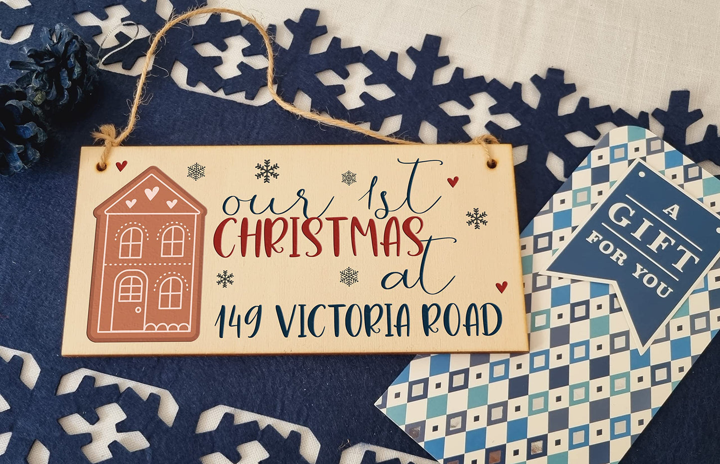 Our 1st Christmas at Personalised Family New Home Decorative Xmas Sign Handmade Wooden Hanging Wall Plaque Gift