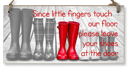 Handmade Wooden Hanging Wall Plaque Little Fingers Touch Floor Take Shoes Off at the Door Cute Fun Hallway Sign