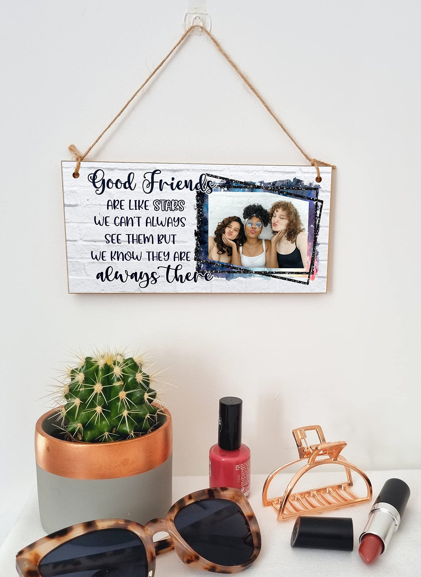 Personalised Wooden Plaque with Photo Good Friends Like Stars Always There Friendship BFFs Bestie Gift Hanging Door Sign