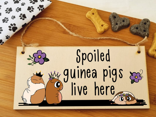 The Plum Penguin Handmade Wooden Hanging Wall Plaque Spoiled Guinea Pigs Live Here Pet Lover Mum Dad Sign