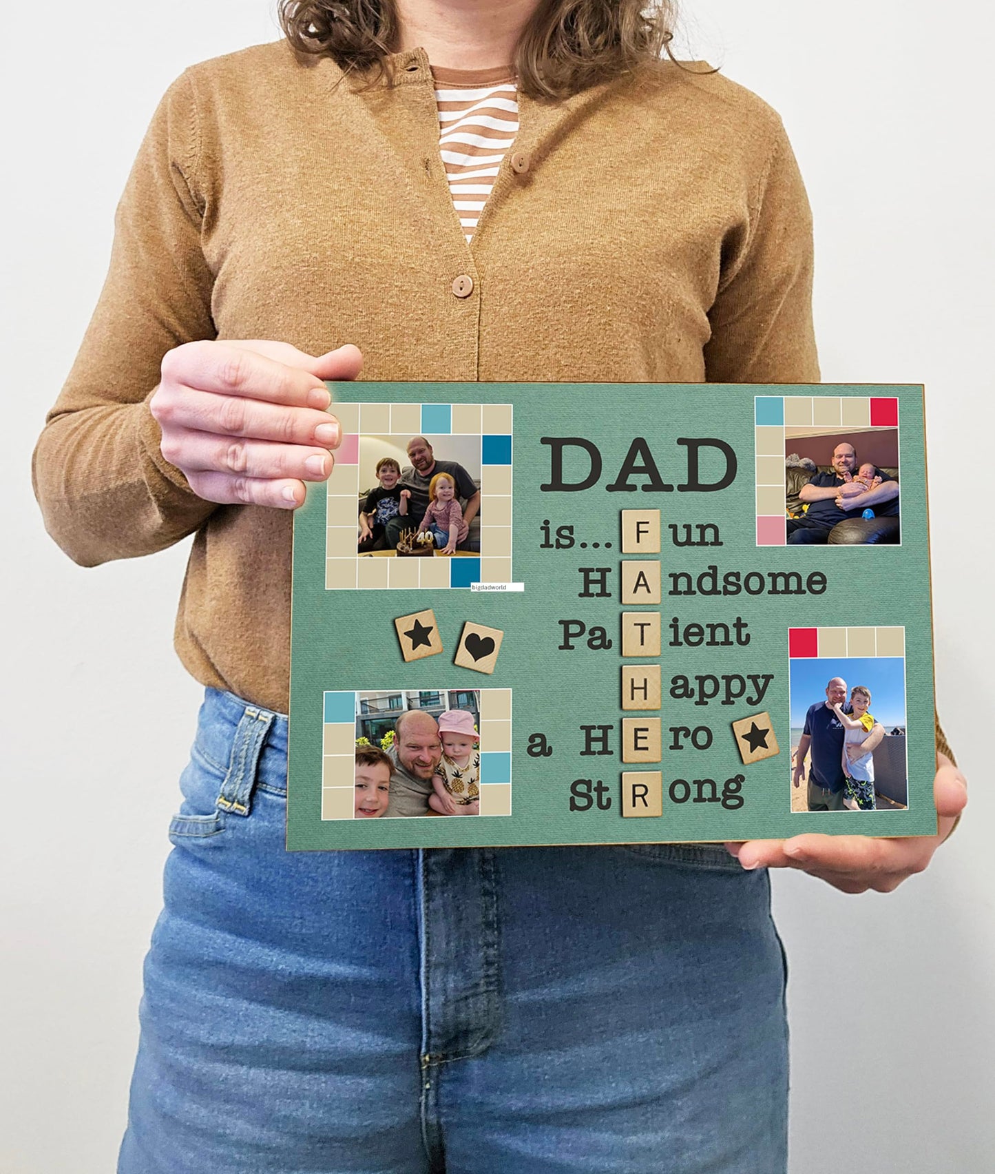 Personalised Dad Photo Gift from Kids Father's Day Memories Birthday Christmas Celebrate Custom Large Wooden Plaque for Best Dad Grandad
