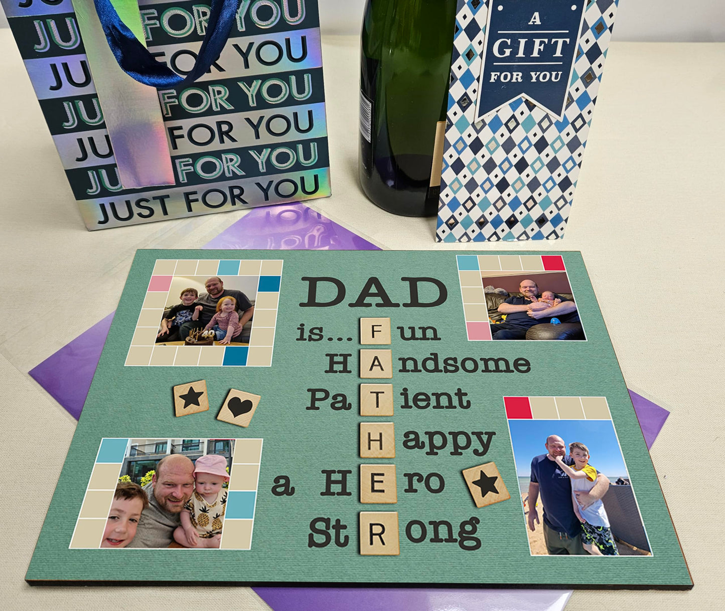 Personalised Dad Photo Gift from Kids Father's Day Memories Birthday Christmas Celebrate Custom Large Wooden Plaque for Best Dad Grandad
