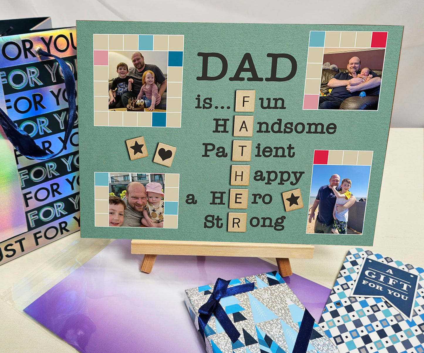 Personalised Dad Photo Gift from Kids Father's Day Memories Birthday Christmas Celebrate Custom Large Wooden Plaque for Best Dad Grandad