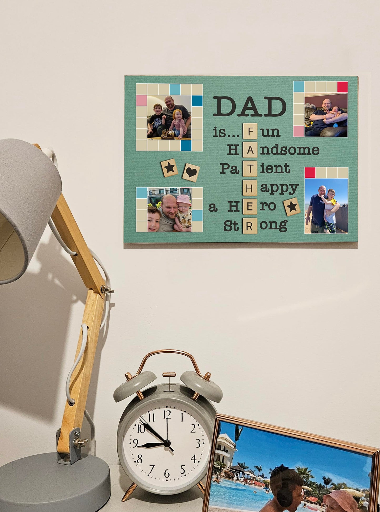 Personalised Dad Photo Gift from Kids Father's Day Memories Birthday Christmas Celebrate Custom Large Wooden Plaque for Best Dad Grandad