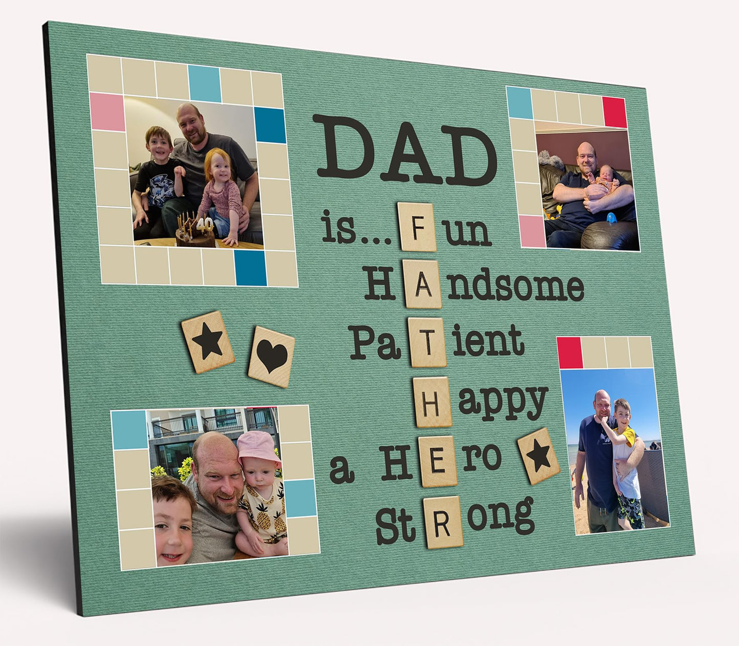 Personalised Dad Photo Gift from Kids Father's Day Memories Birthday Christmas Celebrate Custom Large Wooden Plaque for Best Dad Grandad