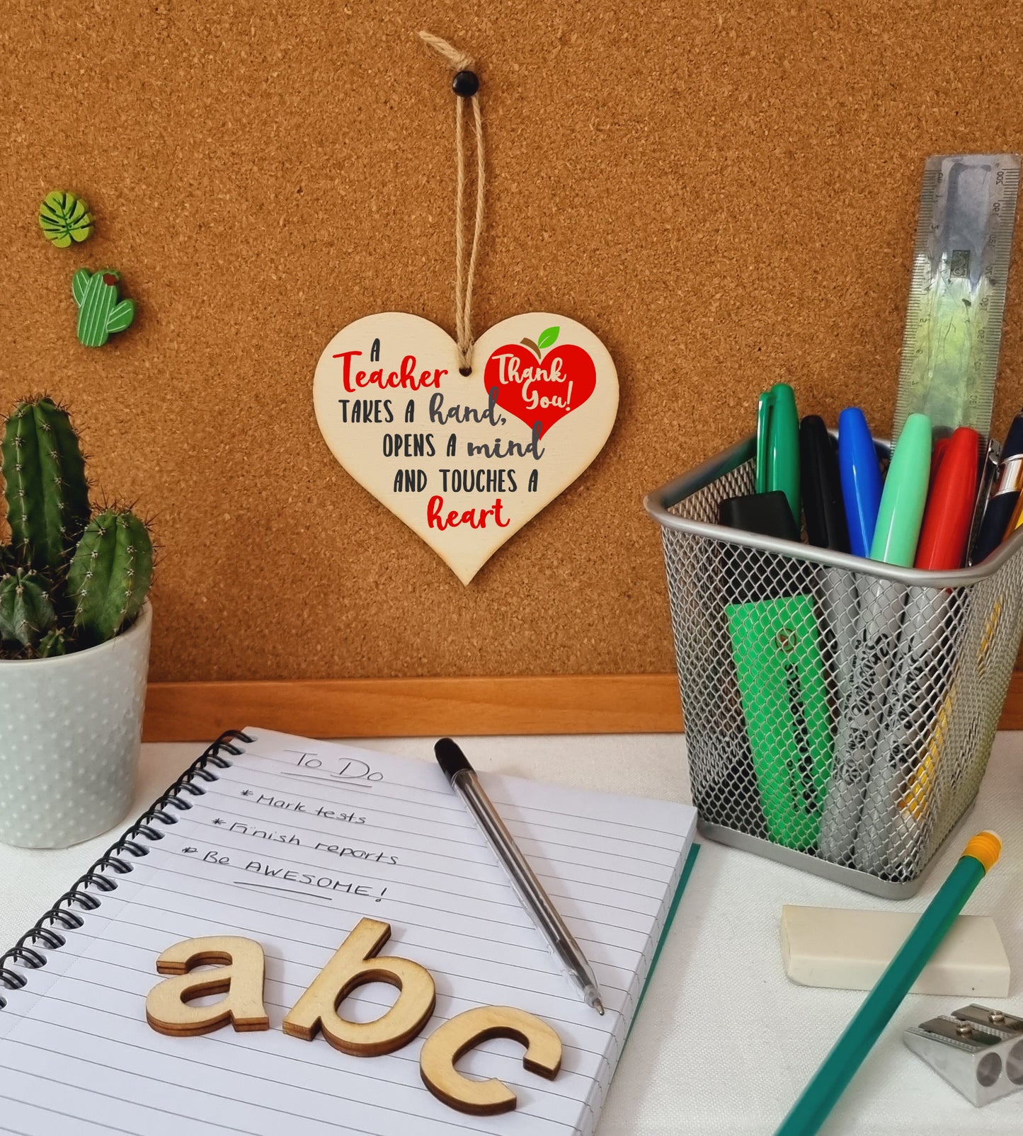 Teacher Takes a Hand Opens a Mind Touches a Heart Hanging Heart Wooden Decoration End of Term Gift Card Alternative