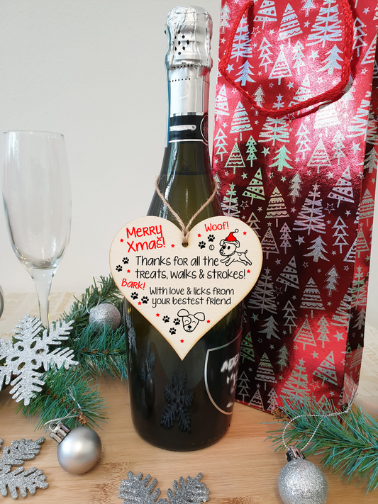 Handmade Wooden Christmas Hanging Heart Plaque Gift Merry Xmas Thanks for all the treats and walks from dog pet present dog mum dad paws cute novelty