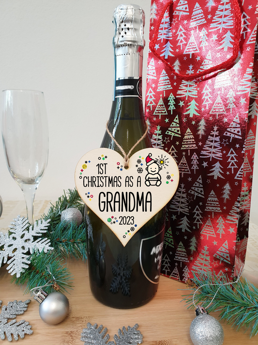 Handmade Wooden Christmas Hanging Heart Plaque Gift 1st Xmas as a Grandma new baby family celebration tree decoration present for family