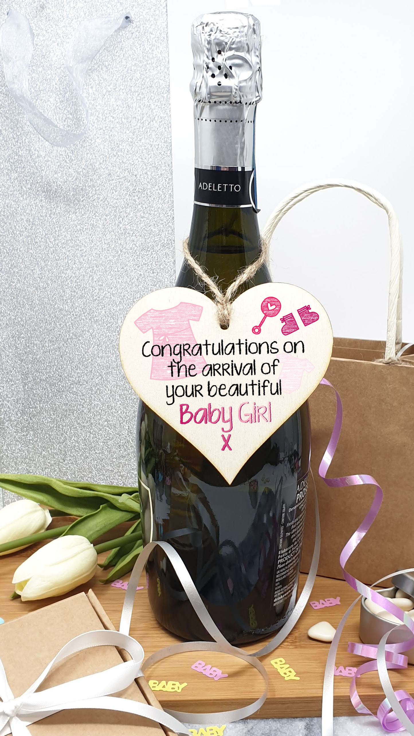 Handmade Wooden Hanging Heart Plaque Gift Congratulations on the arrival of your beautiful baby girl new baby present new parents pink nursery wall decoration crayon style