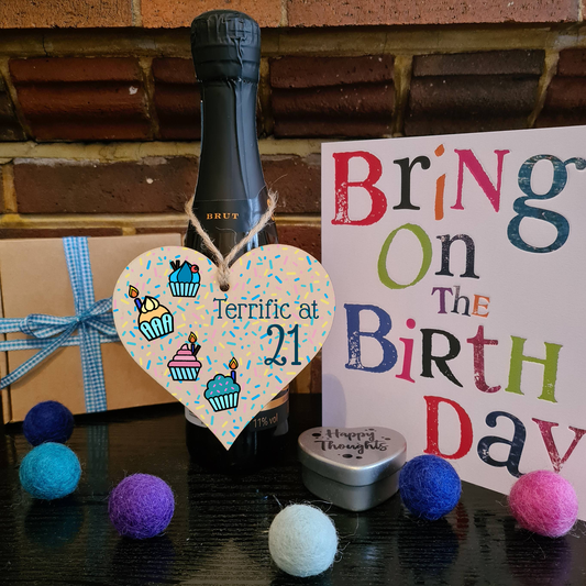 Handmade Wooden Hanging Heart Plaque Gift Terrific at Twenty One Birthday Card Alternative Wall Hanger Bottle Decoration