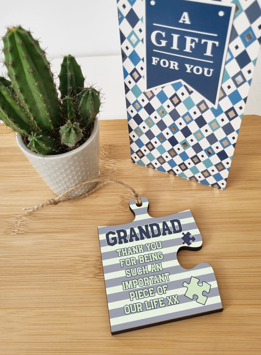 Grandad Gift Thank You Important Piece of my Life Jigsaw Puzzle Shaped Decorative Hanging Plaque Sign Father's Day Present