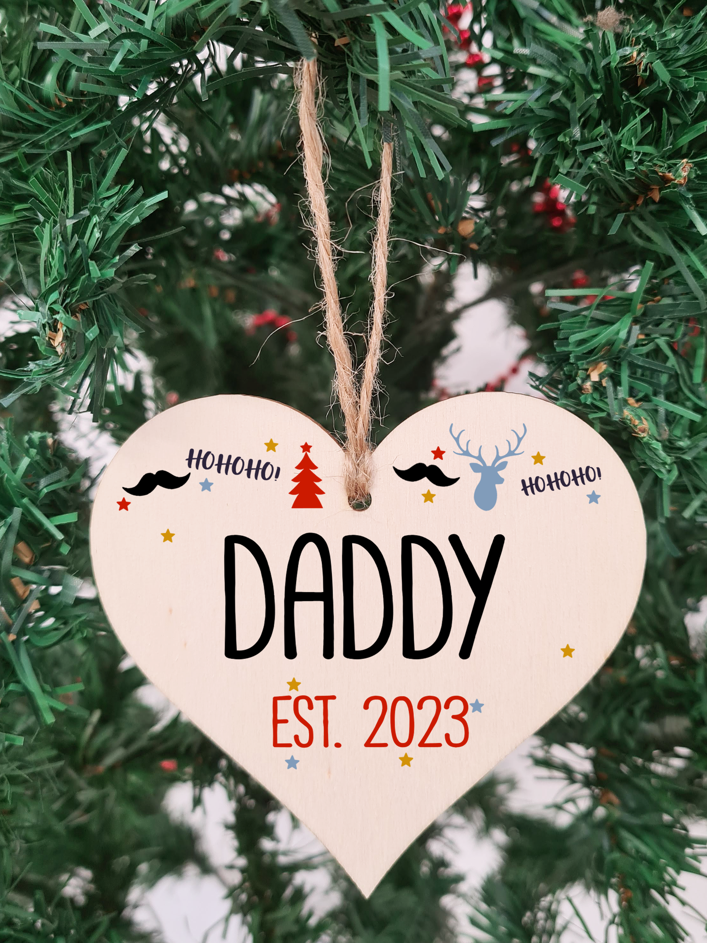 Handmade Christmas Hanging Wooden Heart Plaque Decoration Gift perfect for new dads fathers parents newborns 2022