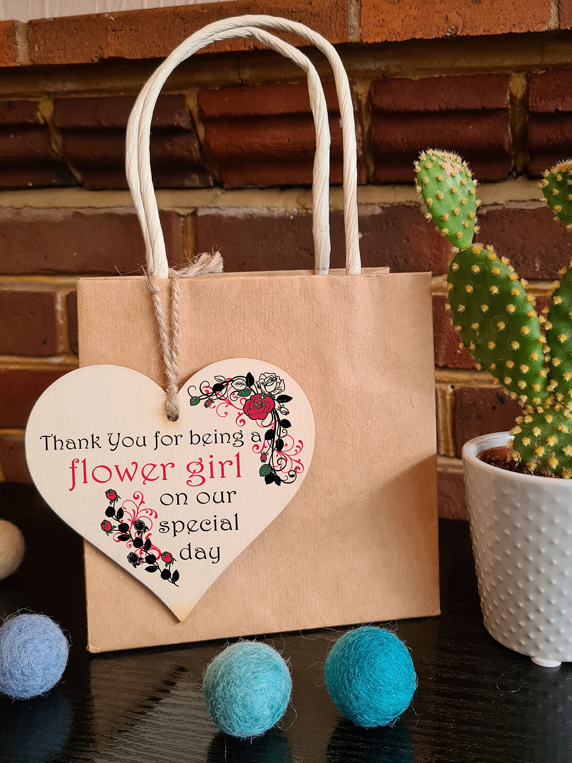 Handmade Wooden Hanging Heart Plaque Gift Thank You for Being My Flower Girl Wedding Novelty Keepsake