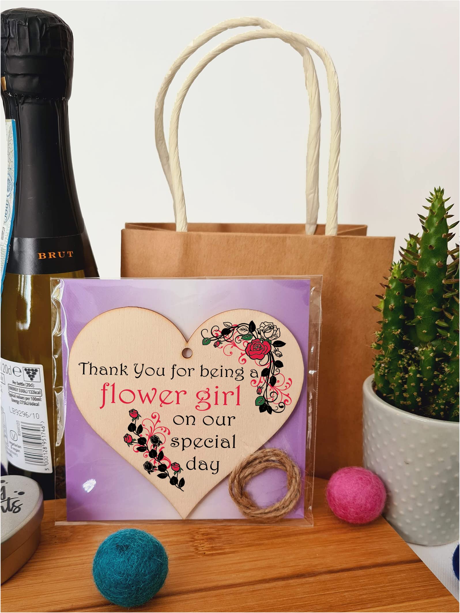 Handmade Wooden Hanging Heart Plaque Gift Thank You for Being My Flower Girl Wedding Novelty Keepsake