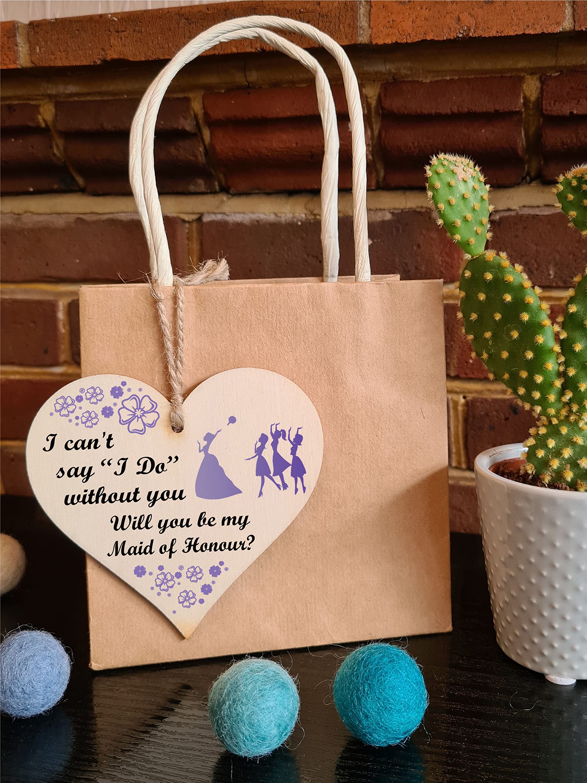 Handmade Wooden Hanging Heart Plaque Gift Will You Be My Maid of Honour Wedding Novelty Keepsake