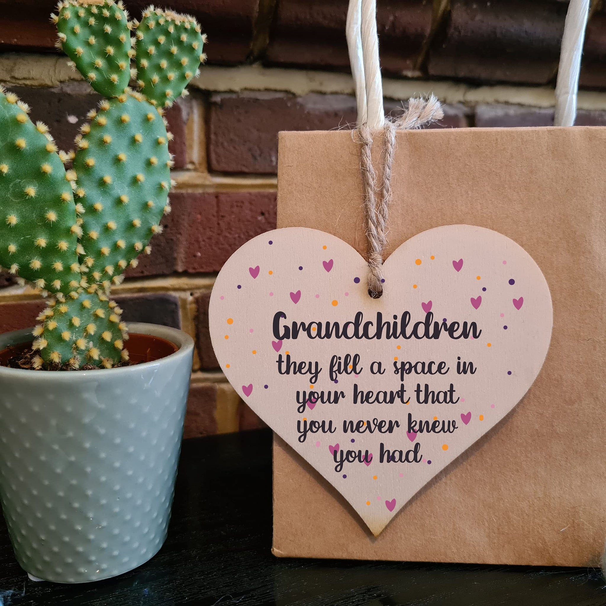 The Plum Penguin Handmade Wooden Hanging Heart Plaque Gift Grandchildren Fill Heart Wall Hanger Grandparents Family Thoughtful Wall Hanger