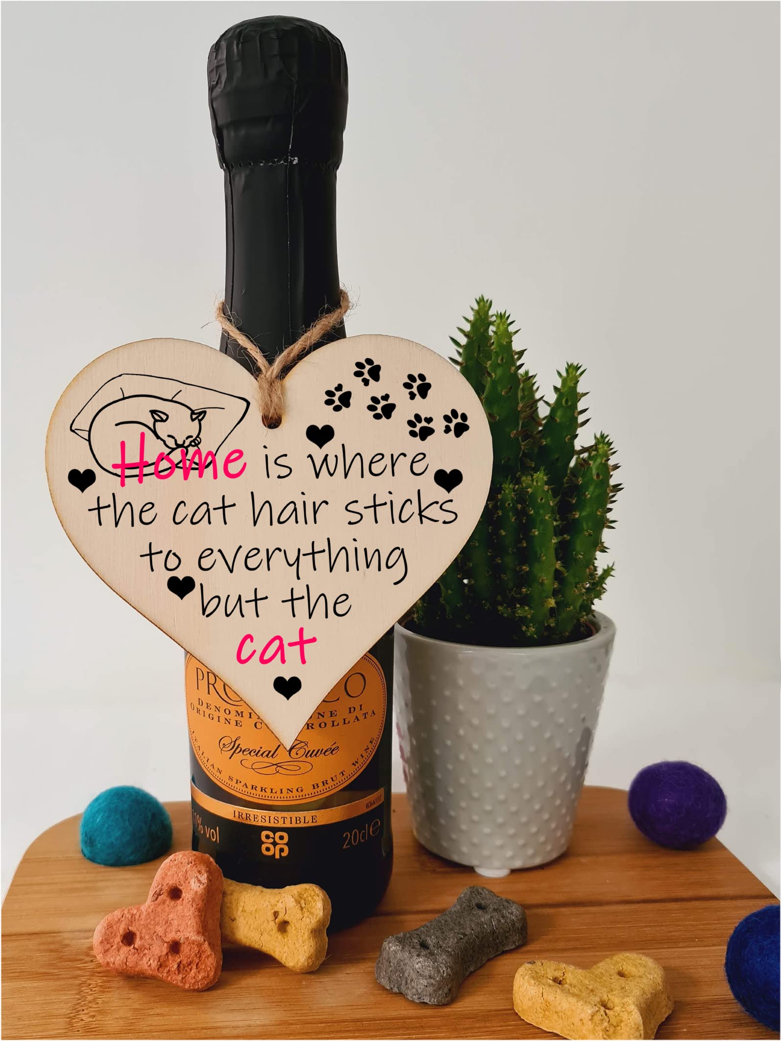 Handmade Wooden Hanging Heart Plaque Gift for Cat Lovers Novelty Funny Keepsake