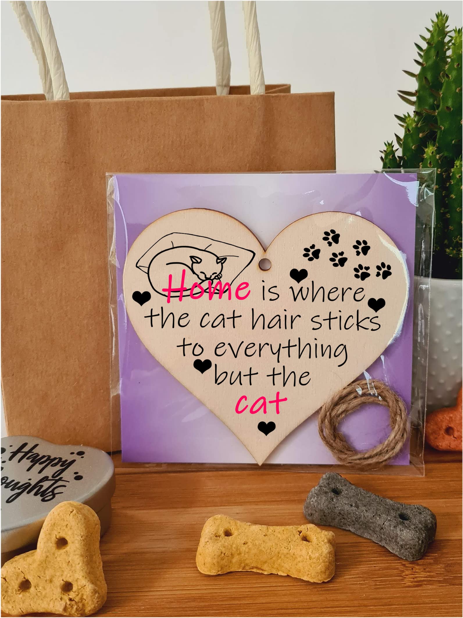 Handmade Wooden Hanging Heart Plaque Gift for Cat Lovers Novelty Funny Keepsake