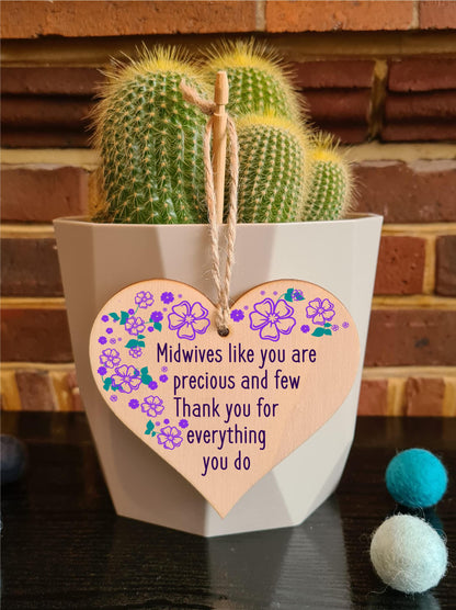 Handmade Wooden Hanging Heart Plaque Gift for a Great Midwife Loving Thoughtful Thank You Keepsake