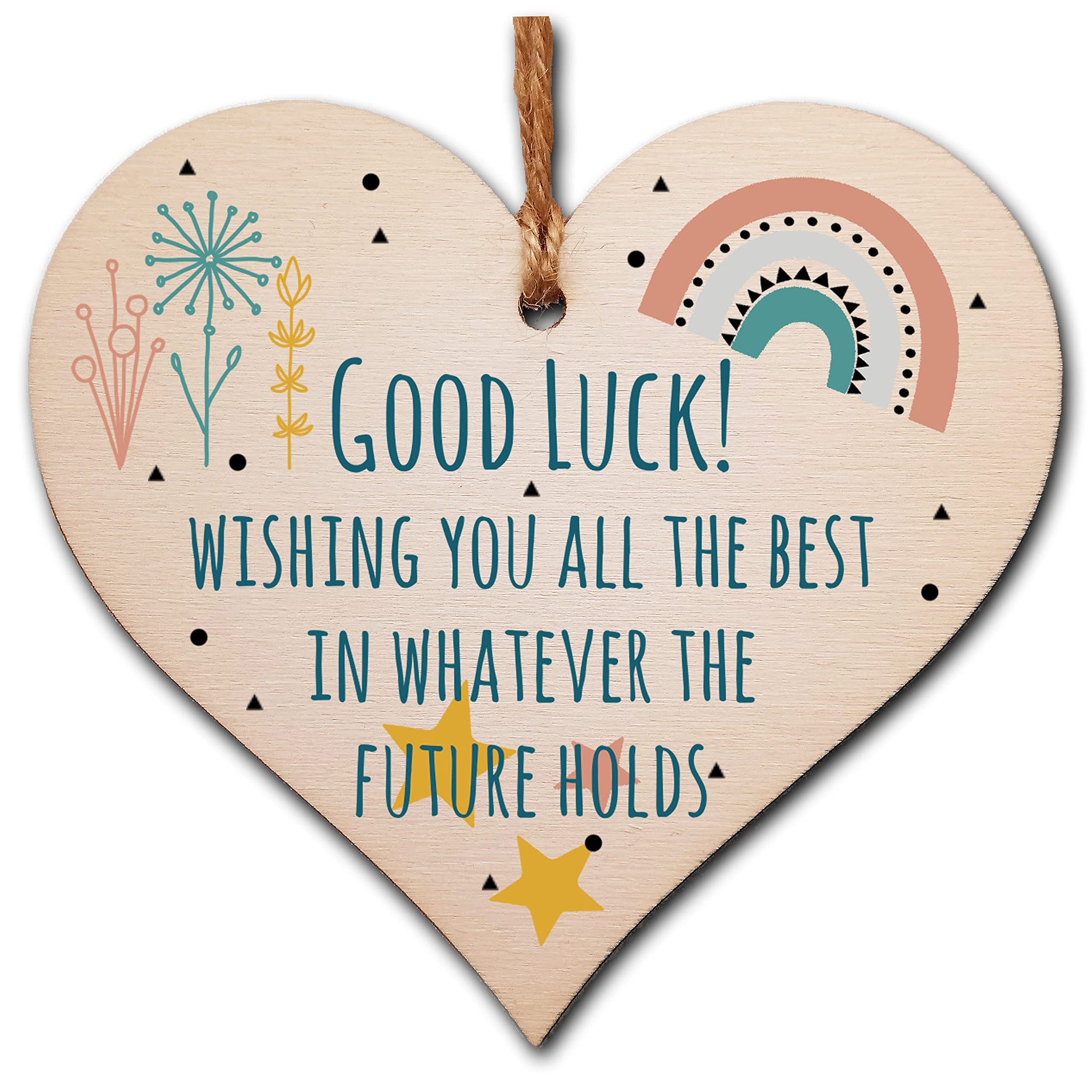 The Plum Penguin Handmade Wooden Hanging Heart Plaque Gift Good Luck Best Future Leaving Retirement Present Colleague Neighbour Card Alternative