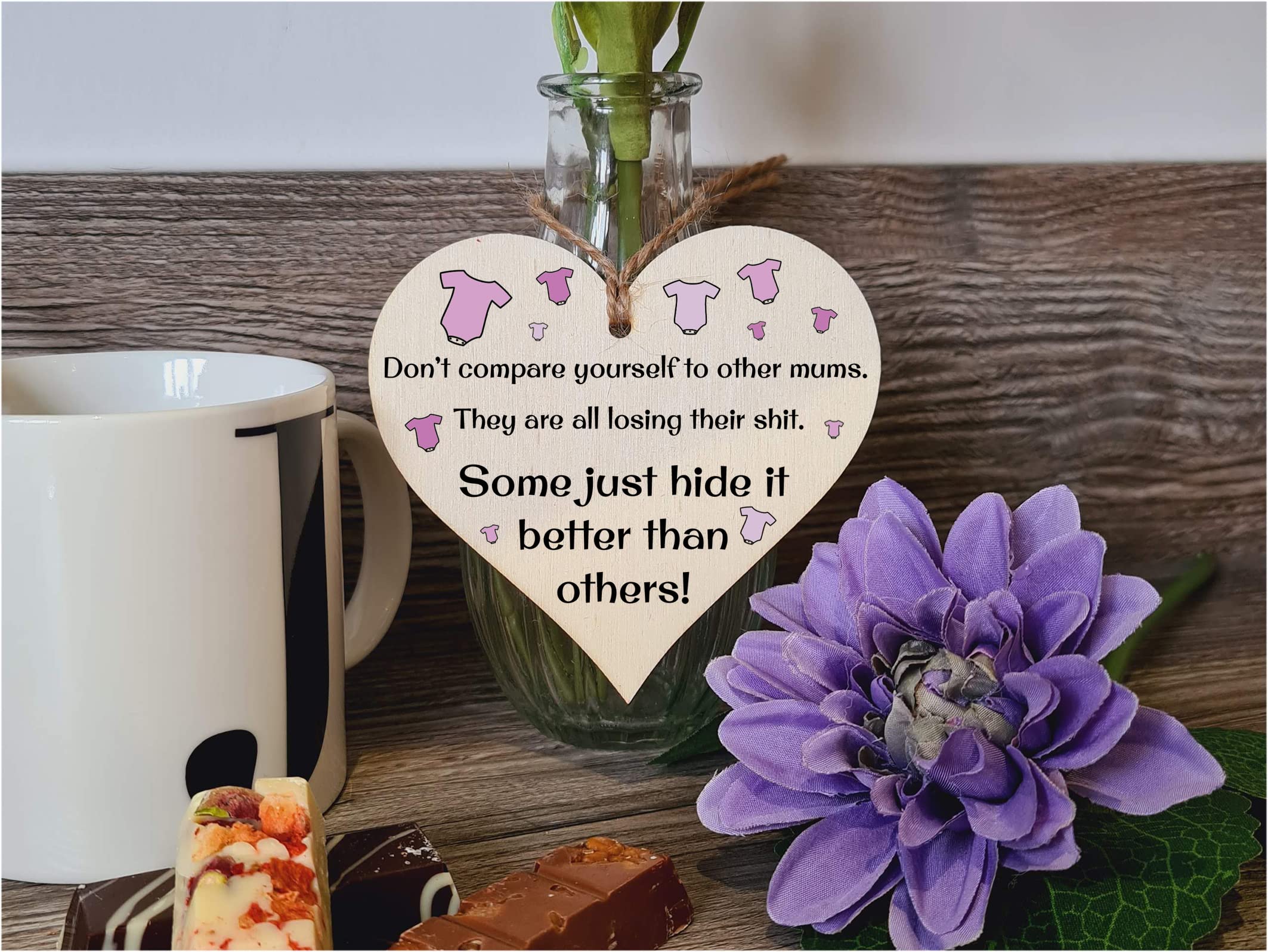 Handmade Wooden Hanging Heart Plaque Gift for Mum Funny Gift about Motherhood