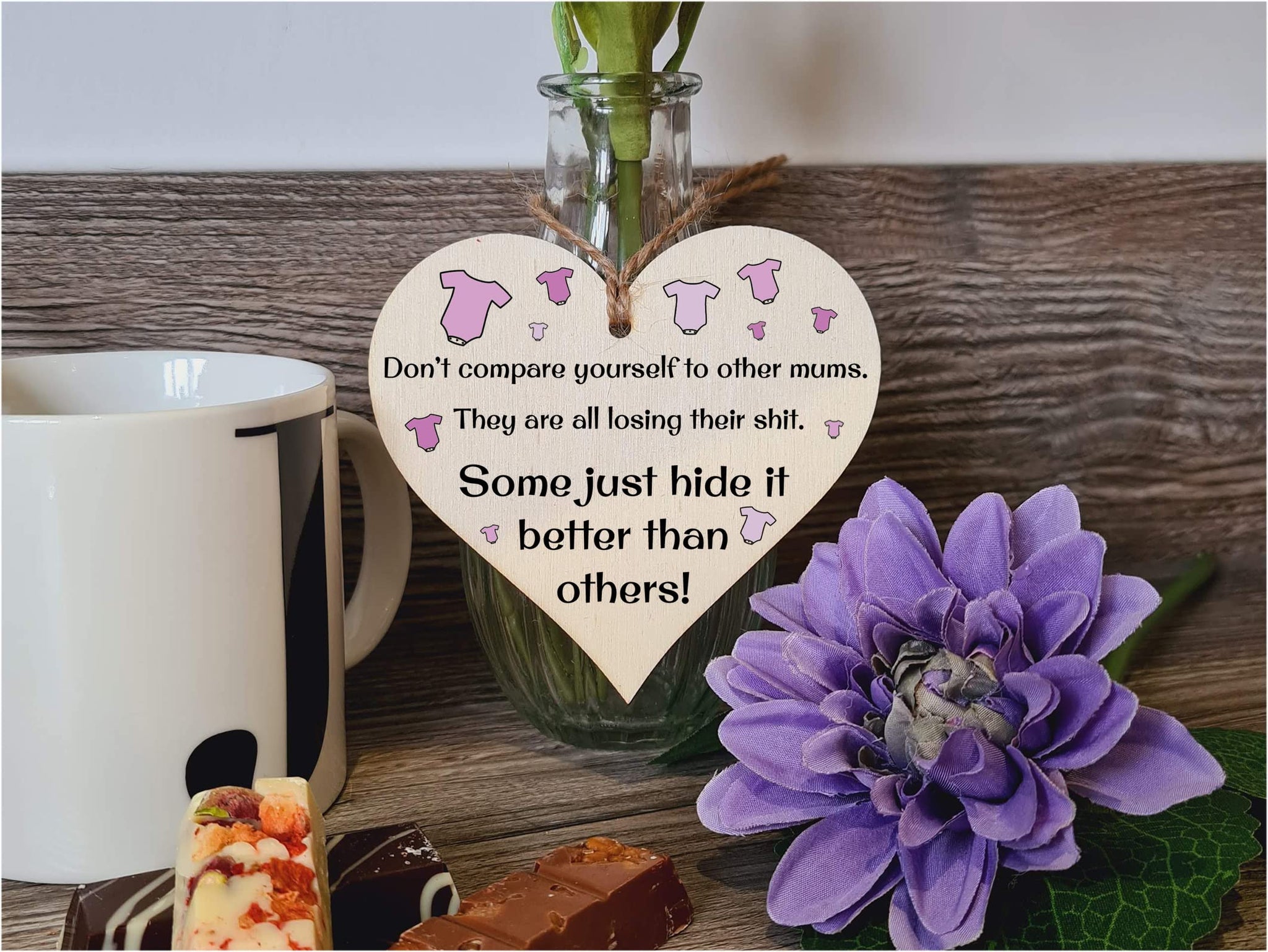 Handmade Wooden Hanging Heart Plaque Gift for Mum Funny Gift about Motherhood