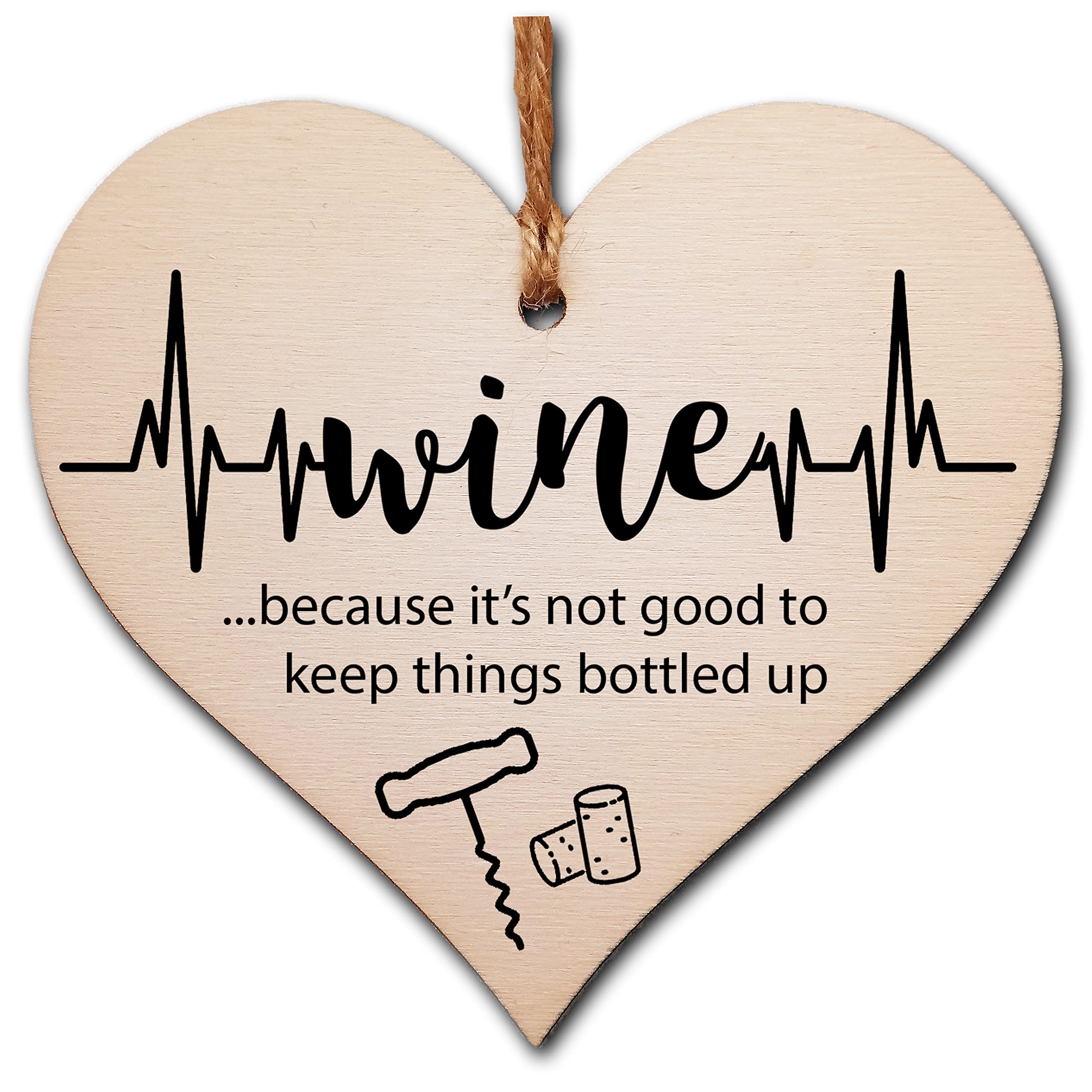 The Plum Penguin Handmade Wooden Hanging Heart Plaque Gift Wine Bottled Up Funny Novelty Friendship Card Alternative Wall Hanger Bottle Decoration