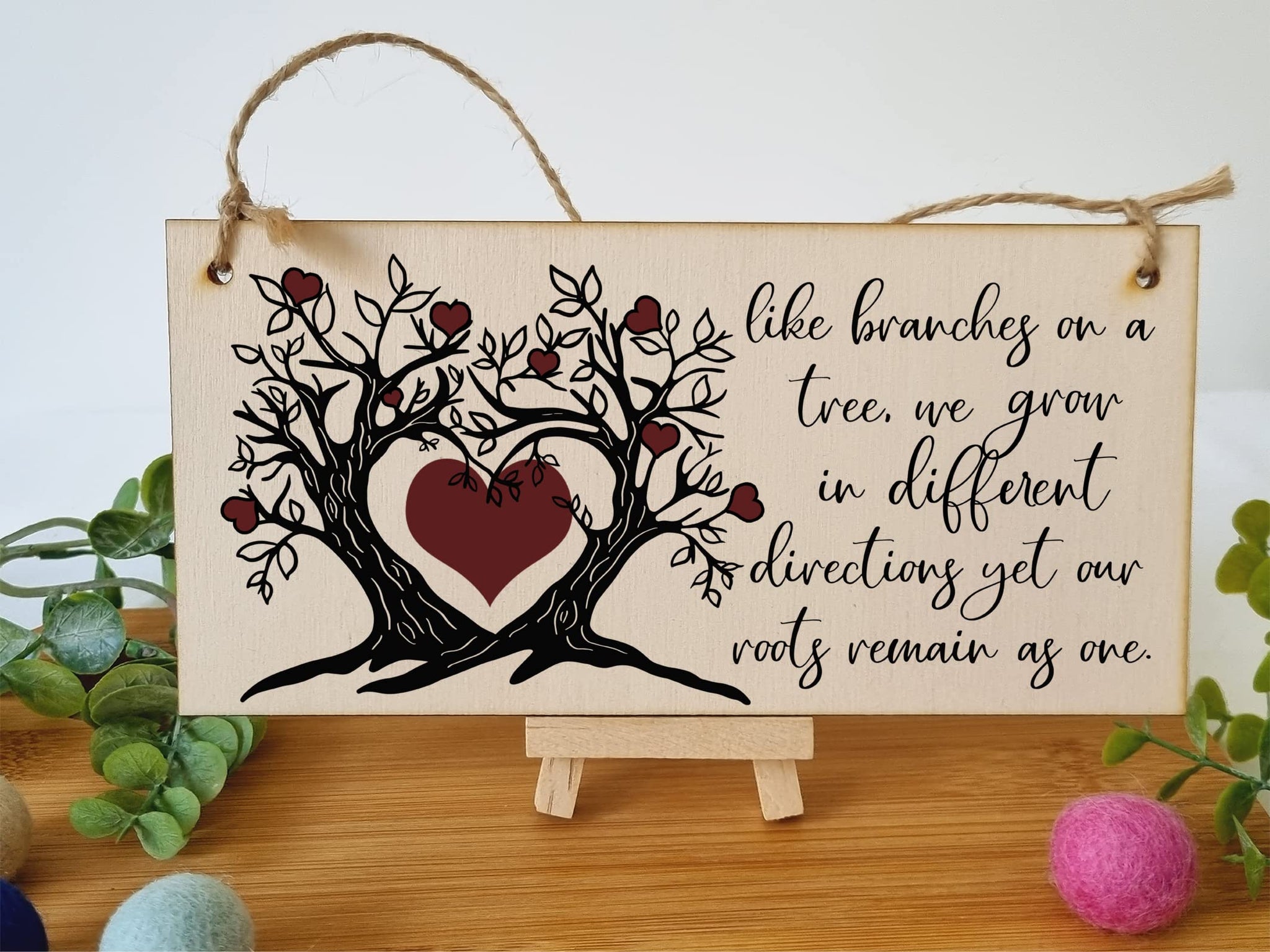 The Plum Penguin Like Branches on a Tree We Grow Roots Remain Handmade Wooden Hanging Wall Plaque Family Sentimental Decoration Gift