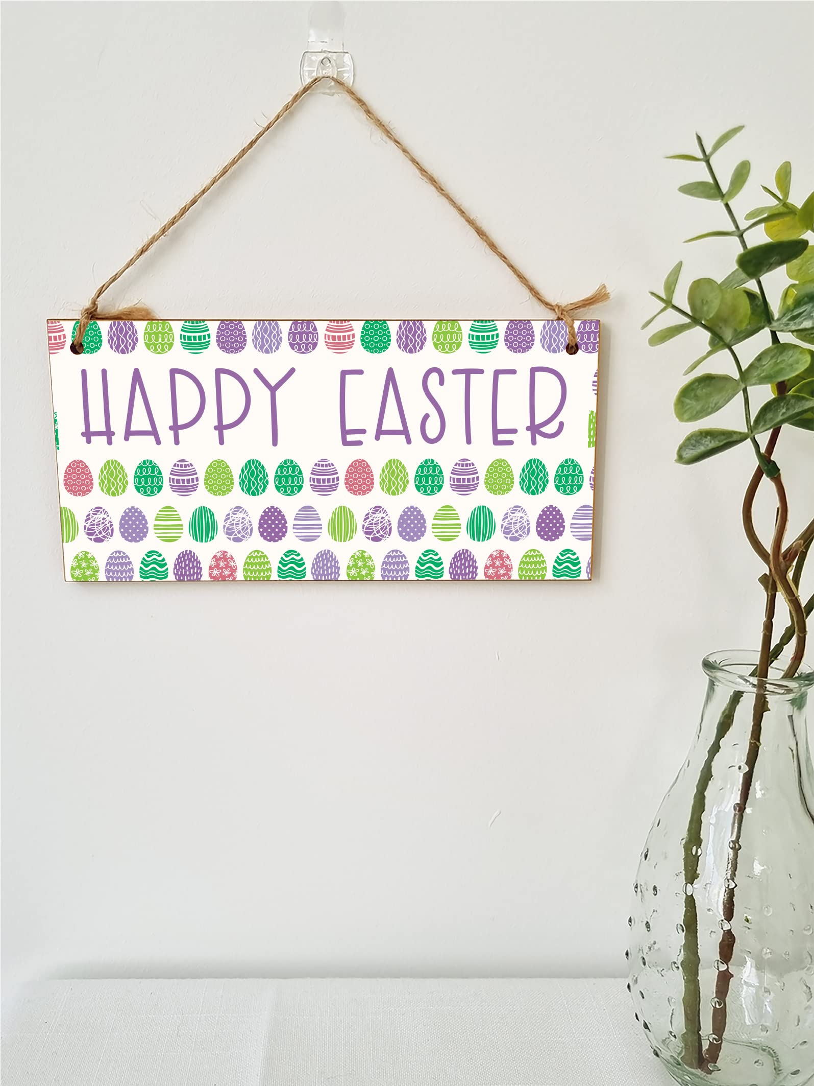 The Plum Penguin Handmade Wooden Hanging Wall Plaque Happy Easter Cute Fun Easter Sign Springtime Garden Kitchen Decoration